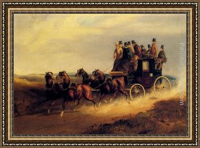 London Framed Paintings - The Bath to London Coach on the Open Road by Charles Cooper Henderson