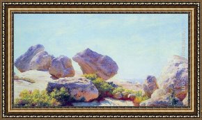 Cliffs Framed Paintings - Boulders on Bear Cliff by Charles Courtney Curran