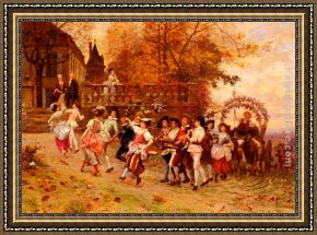 Edmond Framed Paintings - La Fete De Vendange by Charles Edouard Edmond Delort