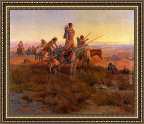 The Buffalo Trail Framed Paintings - In the Wake of the Buffalo Hunters by Charles Marion Russell