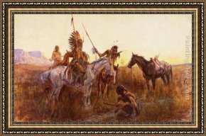 The Buffalo Trail Framed Paintings - The Lost Trail by Charles Marion Russell