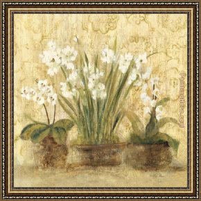 Orchid Framed Paintings - Esprit Narcissus and Orchid by Cheri Blum