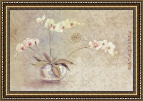 Orchid Framed Paintings - Orchids in a Porcelain Bowl by Cheri Blum