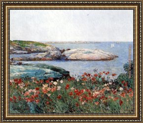 Poppies Framed Paintings - Poppies Isles of Shoals by childe hassam