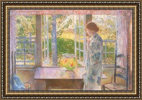 Goldfish Framed Paintings - The Goldfish Window by childe hassam