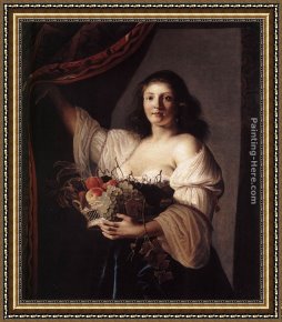 Four Children with a Basket of Fruit Framed Paintings - Woman with a Basket of Fruit by Christiaen van Couwenbergh