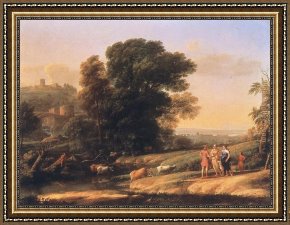 Cephale Et Procris Framed Paintings - Landscape with Cephalus and Procris Reunited by Diana by Claude Lorrain