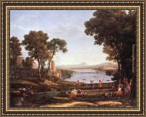 Landscape with Figure Framed Paintings - Landscape with Dancing Figures by Claude Lorrain