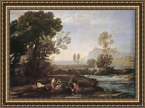 Rest Framed Paintings - Landscape with Rest in Flight to Egypt by Claude Lorrain