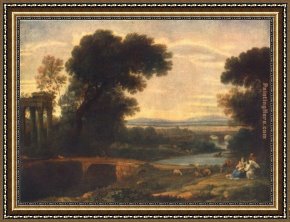 Rest Framed Paintings - Landscape with the Rest on the Flight into Egypt by Claude Lorrain