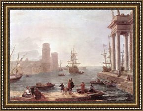 Port, Framed Paintings - Port Scene with the Departure of Ulysses from the Land of the Feaci by Claude Lorrain