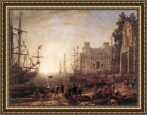 Port, Framed Paintings - Port Scene with the Villa Medici by Claude Lorrain