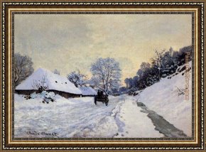 Vue De Saintes Maries 1888 Framed Paintings - A Cart On The Snow Covered Road With Saint Simeon Farm by Claude Monet