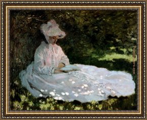 Women Framed Paintings - A Woman Reading by Claude Monet