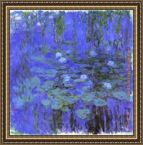 Blue Nude I 1952 Framed Paintings - Blue Water Lilies by Claude Monet