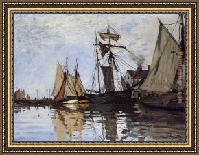 Port, Framed Paintings - Boats in the Port of Honfleur by Claude Monet