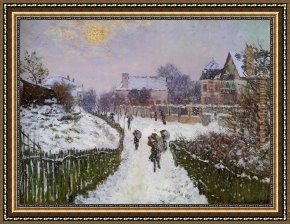 Boulevard Montmarte Framed Paintings - Boulevard St Deni Argenteuil Snow Effect by Claude Monet