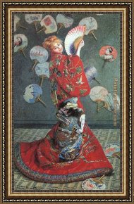 Waterlilies And Japanese Bridge Framed Paintings - Camille Monet in Japanese Costume by Claude Monet