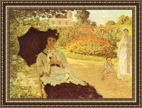 Irises in Monet's Garden Framed Paintings - Camille Monet in the Garden by Claude Monet