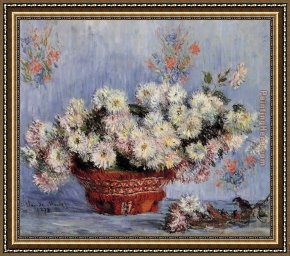 Bed of Chrysanthemums Framed Paintings - Chrysanthemums 1 by Claude Monet