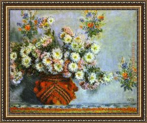 Bed of Chrysanthemums Framed Paintings - Chrysanthemums by Claude Monet