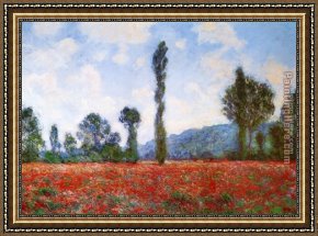 Poppies Framed Paintings - Field of Poppies by Claude Monet