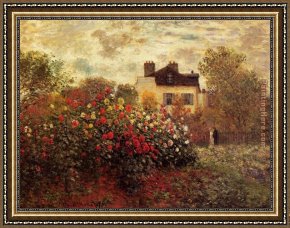 Gardens of The Vatican Framed Paintings - Garden At Argenteuil Aka The Dahlias by Claude Monet