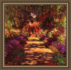Irises in Monet's Garden Framed Paintings - Garden Path at Giverny by Claude Monet