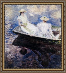 Claude Monet Framed Paintings - Girls In A Boat by Claude Monet