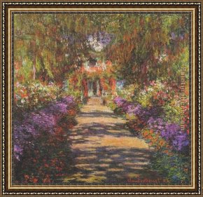 Gardens of The Vatican Framed Paintings - Main Path through the Garden at Giverny by Claude Monet