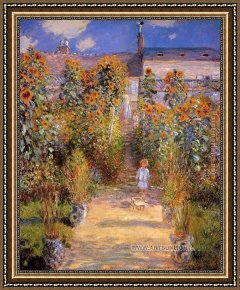 Irises in Monet's Garden Framed Paintings - Monet's Garden at Vetheuil 1881 by Claude Monet