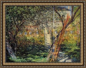 Irises in Monet's Garden Framed Paintings - Monet's Garden at Vetheuil by Claude Monet