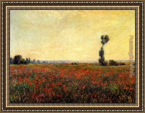Landscape Framed Paintings - Poppy Landscape by Claude Monet