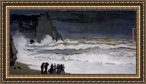 Puffins Over Sea Framed Paintings - Rough Sea At Etretat by Claude Monet