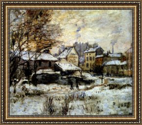 Sower with Setting Sun After Millet Framed Paintings - Snow Effect With Setting Sun by Claude Monet