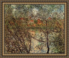Thoughts of Springtime Framed Paintings - Springtime through the Branches by Claude Monet