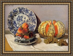 Life Framed Paintings - Still Life With Melon by Claude Monet