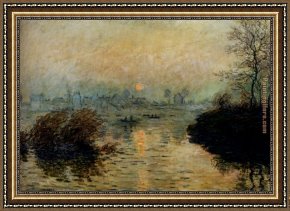 Sower with Setting Sun After Millet Framed Paintings - Sun Setting Over The Seine At Lavacourt by Claude Monet