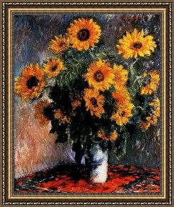 Claude Monet Framed Paintings - Sunflowers by Claude Monet
