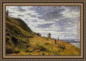Cliffs Framed Paintings - Taking a Walk on the Cliffs of Sainte-Adresse by Claude Monet