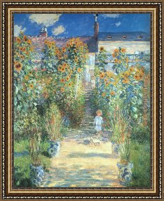 Gardens of The Vatican Framed Paintings - The Artist Garden at Vetheuil by Claude Monet