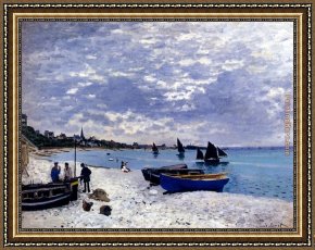 Vue De Saintes Maries 1888 Framed Paintings - The Beach At Sainte-Adresse by Claude Monet