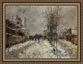Boulevard Montmarte Framed Paintings - The Boulevard de Pontoise at Argenteuil Snow Effect by Claude Monet