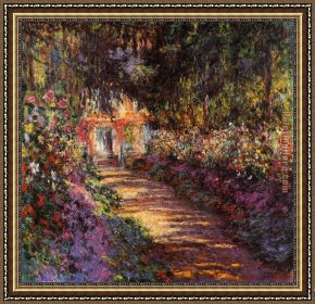 Irises in Monet's Garden Framed Paintings - The Flowered Garden by Claude Monet