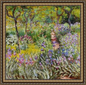 Irises in Monet's Garden Framed Paintings - The Iris Garden at Giverny by Claude Monet