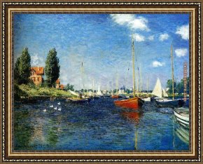 Claude Monet Framed Paintings - The Red Boats Argenteuil by Claude Monet