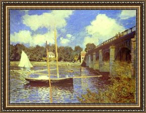 Waterlilies And Japanese Bridge Framed Paintings - The Road Bridge at Argenteuil by Claude Monet