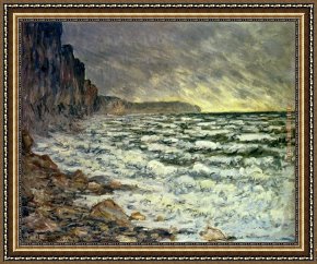 Puffins Over Sea Framed Paintings - The Sea At Fecamp by Claude Monet