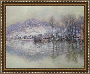 Port, Framed Paintings - The Seine at Port Villez Snow Effect by Claude Monet