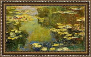 Quiet Pond Framed Paintings - The Water-Lily Pond 4 by Claude Monet